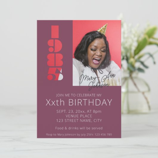 40e verjaardag foto geboren in 1985 paarse kaart (Staand voorkant)