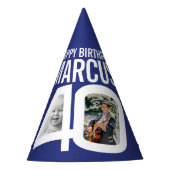 40e verjaardag foto gepersonaliseerde blauw wit feesthoedjes (Voorkant)