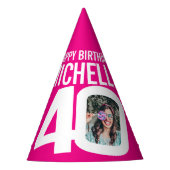 40e verjaardag foto gepersonaliseerde wit roze feesthoedjes (Voorkant)