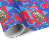 40e Verjaardag foto leuk blauw rood cadeau wrap Cadeaupapier (Rol Hoek)