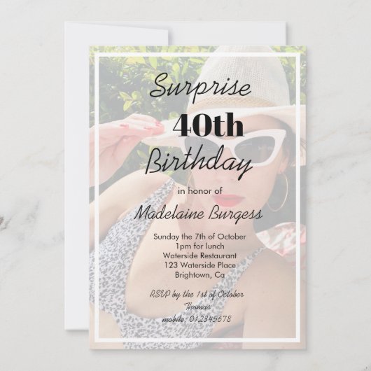 40e verjaardag Foto Lijst Moderne afbeelding Kaart (Achterkant)