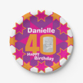 40e verjaardag foto naam roze sterrenpapier bord (Voorkant)