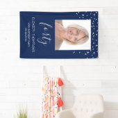 40e verjaardag foto Navy Blue Silver Confetti Spandoek (Insitu)