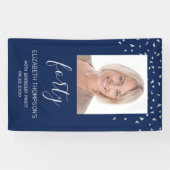 40e verjaardag foto Navy Blue Silver Confetti Spandoek (Horizontaal)
