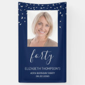 40e verjaardag foto Navy Blue Silver Confetti Spandoek (Verticaal)
