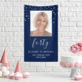 40e verjaardag foto Navy Blue Silver Confetti Spandoek
