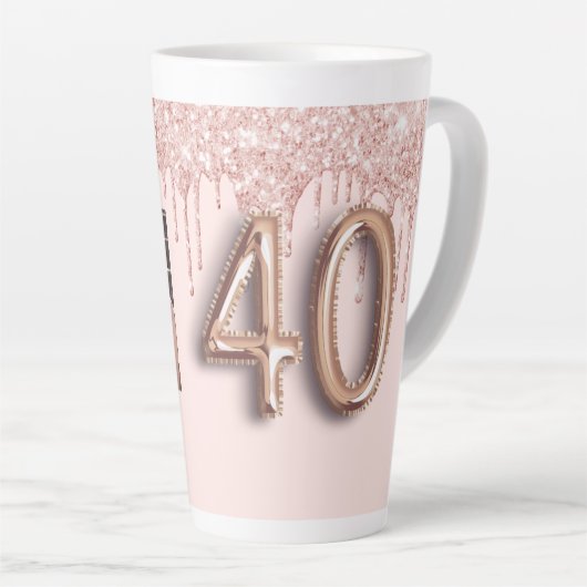 40e verjaardag foto roos goud glitter roze ballon latte mok (Rechterhoek)