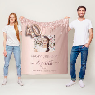 40e verjaardag foto roos goud glitter roze vriende fleece deken