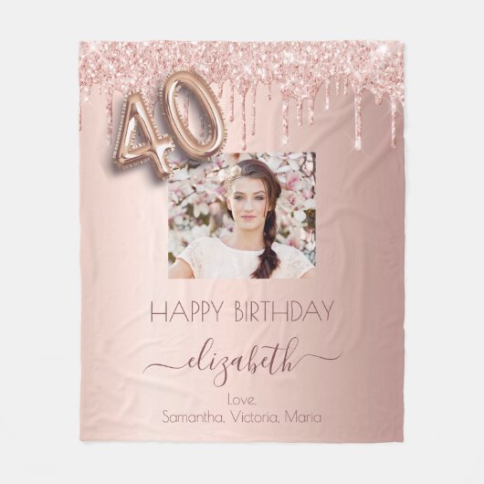 40e verjaardag foto roos goud glitter roze vriende fleece deken (Voorkant)