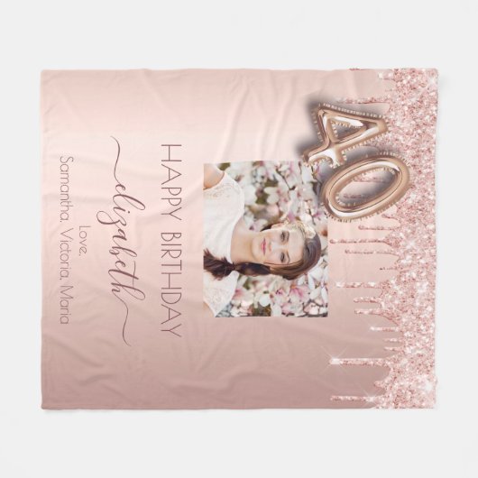 40e verjaardag foto roos goud glitter roze vriende fleece deken (Voorkant (Horizontaal))