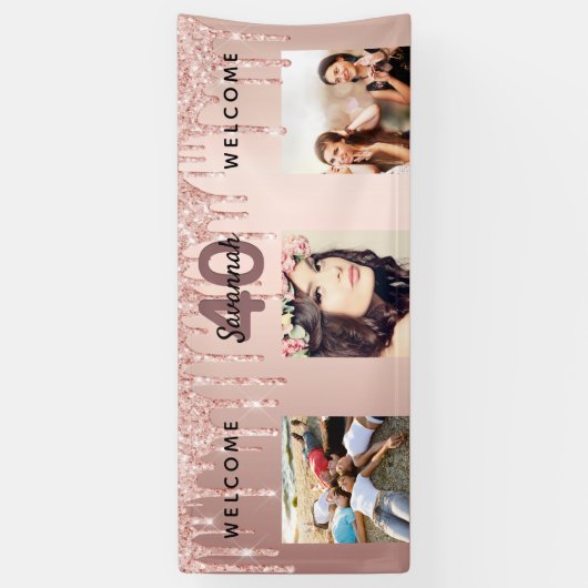 40e verjaardag foto roos gouden glitter sparkle spandoek (Verticaal)