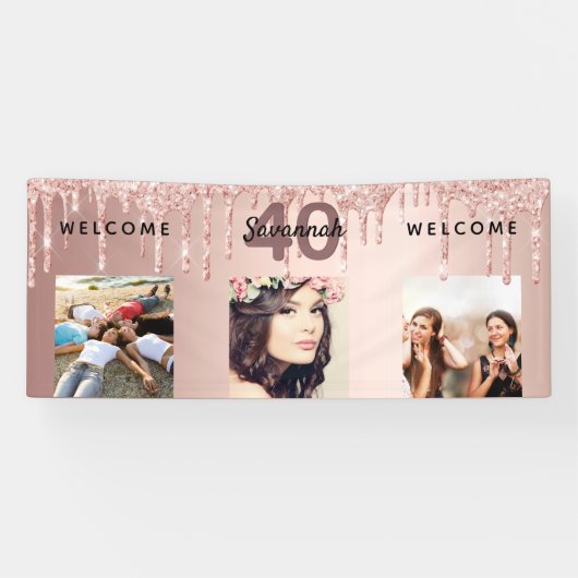 40e verjaardag foto roos gouden glitter sparkle spandoek (Horizontaal)