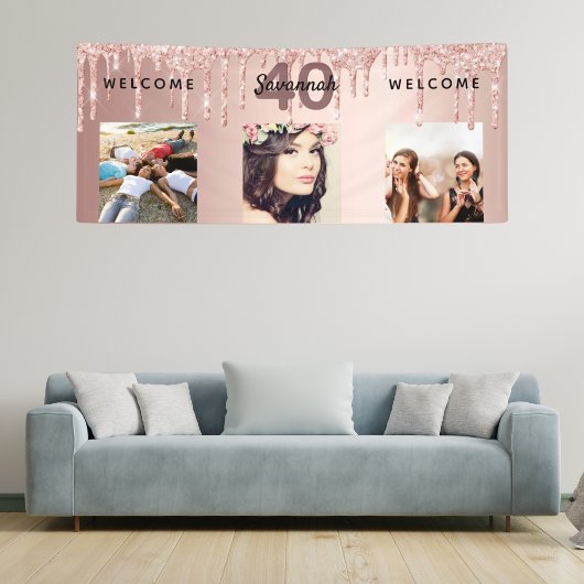 40e verjaardag foto roos gouden glitter sparkle spandoek
