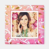 40e verjaardag foto roze botanisch magneet (Voorkant)