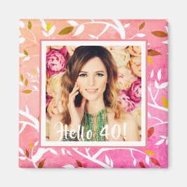 40e verjaardag foto roze botanisch magneet