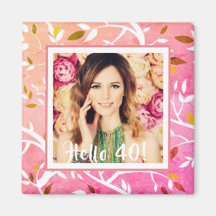 40e verjaardag foto roze botanisch magneet