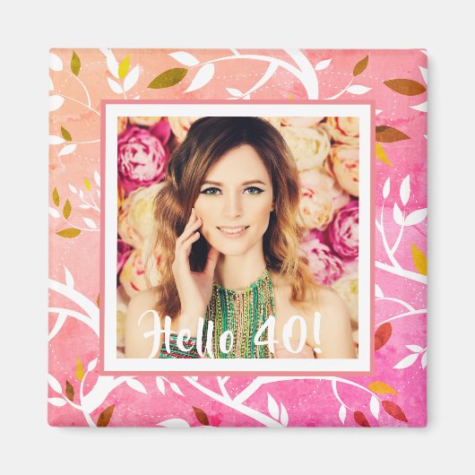 40e verjaardag foto roze botanisch magneet (Voorkant)