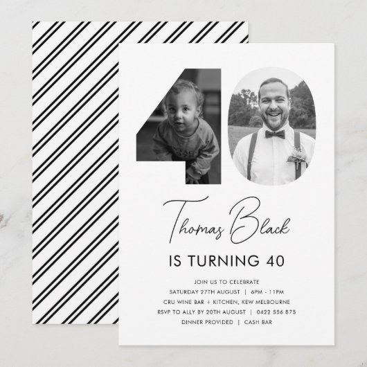 40e verjaardag Foto-uitnodiging Kaart (Voorkant / Achterkant)