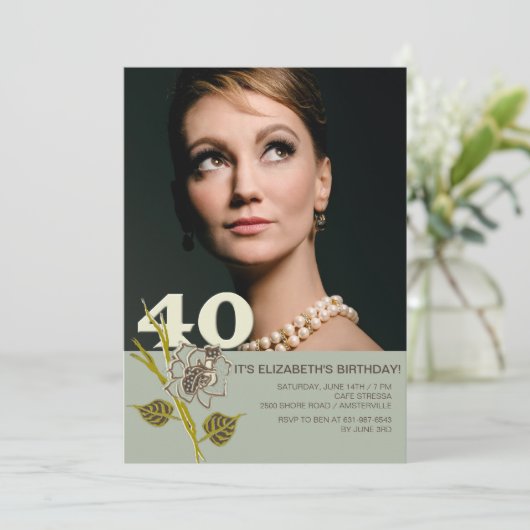 40e verjaardag Foto-uitnodiging Kaart (Staand voorkant)