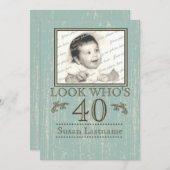 40e verjaardag foto van Aged Wood Kaart (Voorkant / Achterkant)