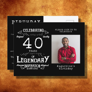 40e verjaardag Foto van Black  Birthday Invites Briefkaart