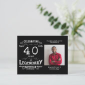 40e verjaardag Foto van Black  Birthday Invites Briefkaart (Staand voorkant)