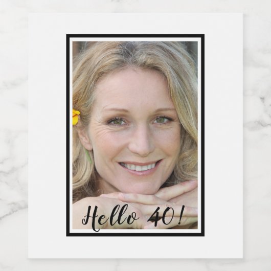 40e verjaardag foto wit zwart wijn etiket (Enkel label)