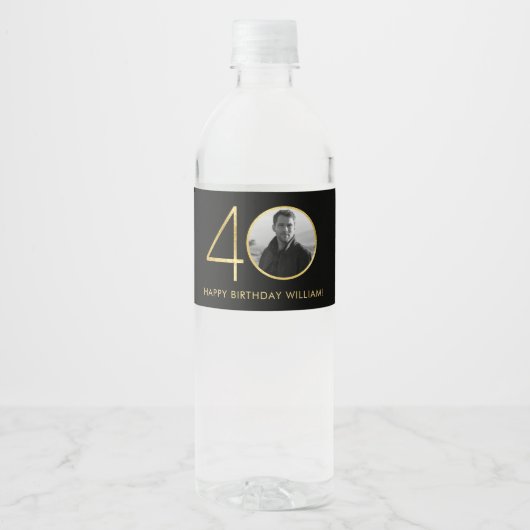 40e verjaardag foto zwart en goud waterfles etiket (Voorkant)