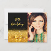 40e verjaardag foto zwart goud boog kaart (Voorkant)
