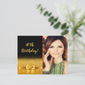40e verjaardag foto zwart goud boog kaart (Staand voorkant)