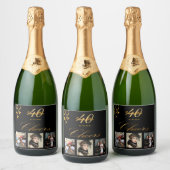 40e verjaardag foto zwart goud juichen script sparkling wijnetiket (Flessen)