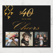 40e verjaardag foto zwart goud juichen script sparkling wijnetiket (Enkel label)