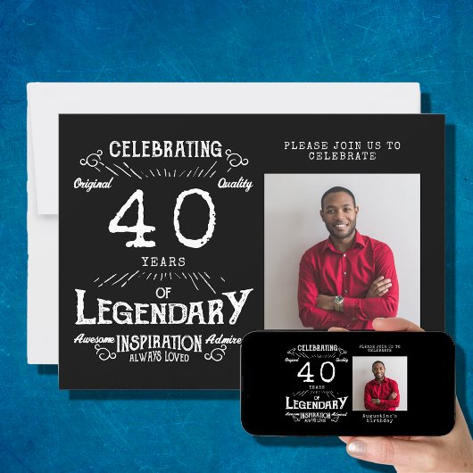 40e verjaardag Foto zwart  Kaart