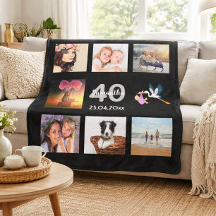 40e verjaardag fotocollage zwart fleece deken