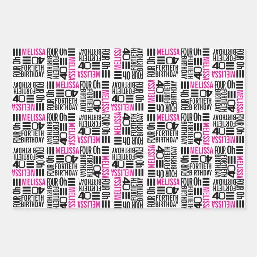 40e verjaardag foto's zwart-wit roze inpakpapier vel (Voorkant 3)