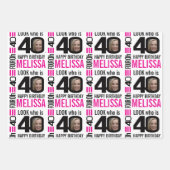 40e verjaardag foto's zwart-wit roze inpakpapier vel (Voorkant 2)