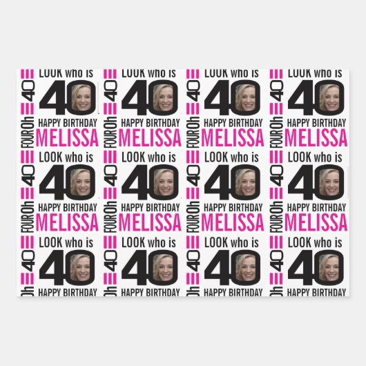 40e verjaardag foto's zwart-wit roze inpakpapier vel (Voorkant 2)