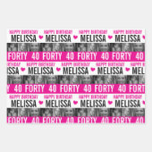 40e verjaardag foto's zwart-wit roze inpakpapier vel (Voorkant)