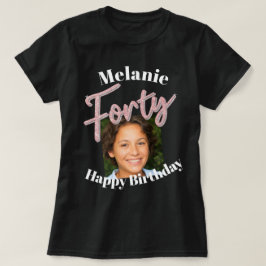 40e verjaardag fotoscript roze zilver t-shirt