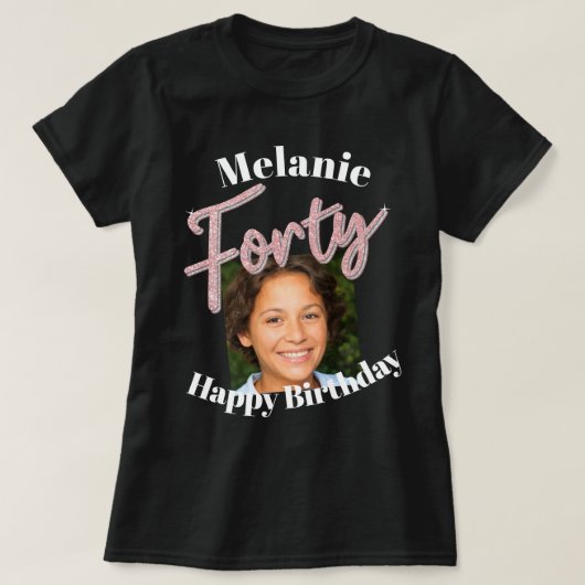 40e verjaardag fotoscript roze zilver t-shirt (Design voorkant)