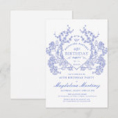 40e Verjaardag Franse Vintage Blauwe Bloemen Crest Kaart (Voorkant / Achterkant)