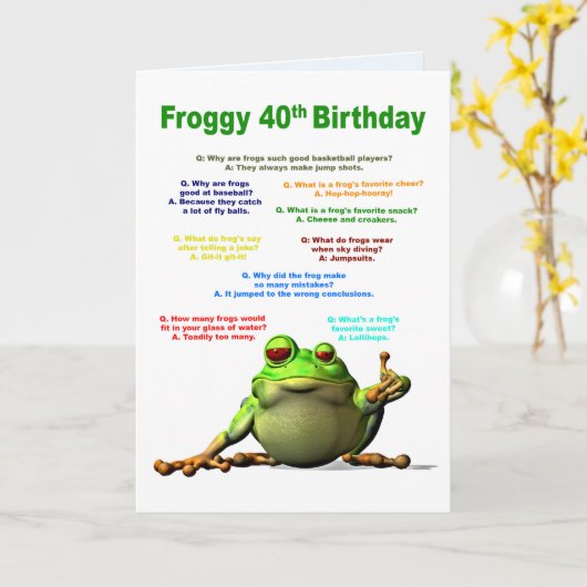 40e verjaardag, Frog Jokes Kaart (Gele Bloem)