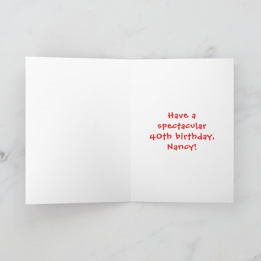 40e verjaardag: Fun Cake and Candles + Custom Name Kaart (Binnen)