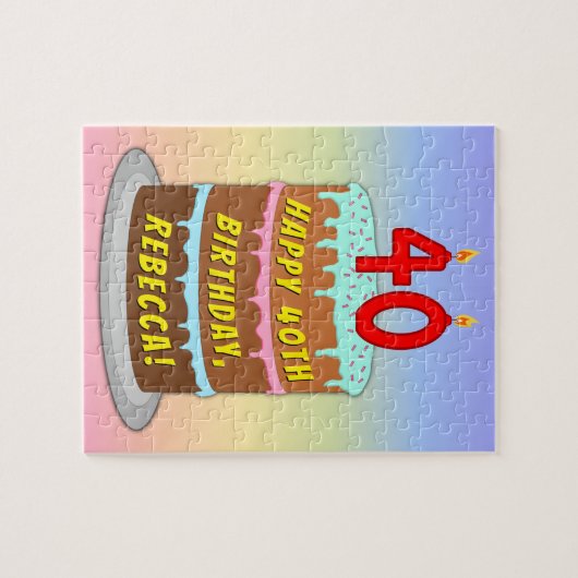 40e verjaardag: Fun Cake and Candles + Custom Name Legpuzzel (Horizontaal)