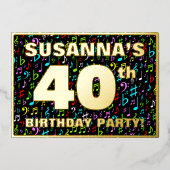 40e verjaardag — Fun, Colorful Music Symbols Folie Uitnodiging (Voorkant)