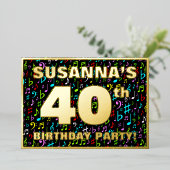 40e verjaardag — Fun, Colorful Music Symbols Folie Uitnodiging (Staand Voorkant)