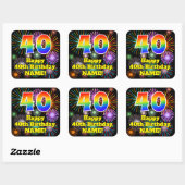 40e verjaardag: Fun Fireworks Kijk, regenboog # 40 Vierkante Sticker (Vel)