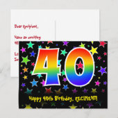 40e verjaardag: Fun Stars Pattern, Rainbow 40, Naa Briefkaart (Voorkant / Achterkant)