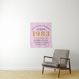 40e verjaardag Geboren 1983 Naam toevoegen Roze Gr Wandkleed
