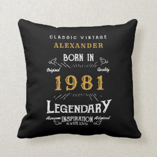 40e verjaardag Geboren in 1981 Retro Black geperso Kussen
